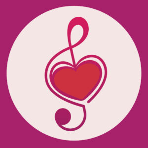 Heartsong treble clef heart icon on magenta circle