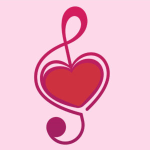 Heartsong treble clef heart mark on pale pink background